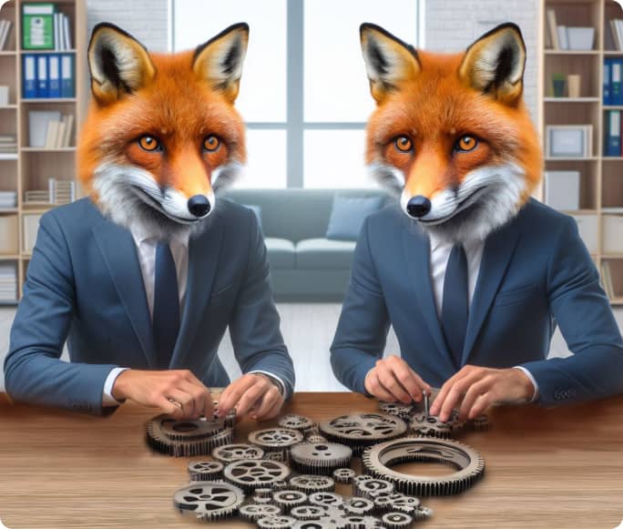 Foxes arranging cogs